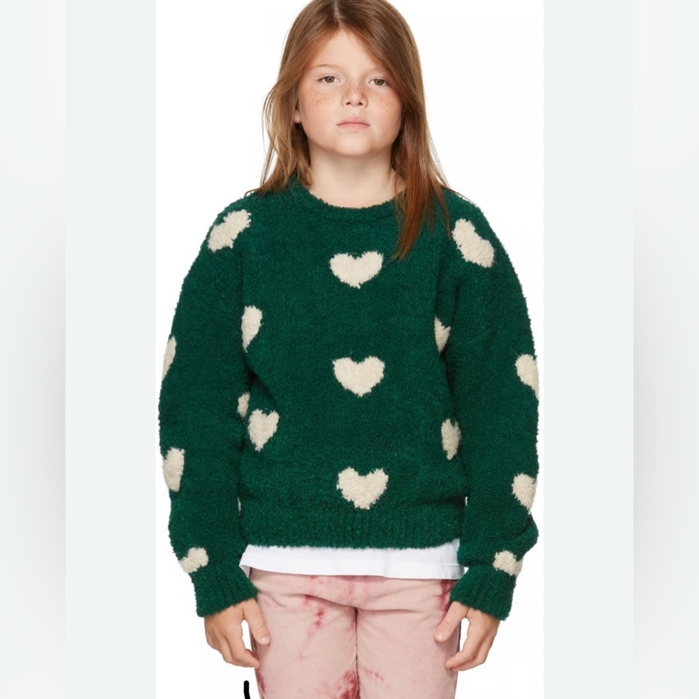 THE CAMPAMENTO 
Kids Green & Off-White Hearts Sweater size 9-10